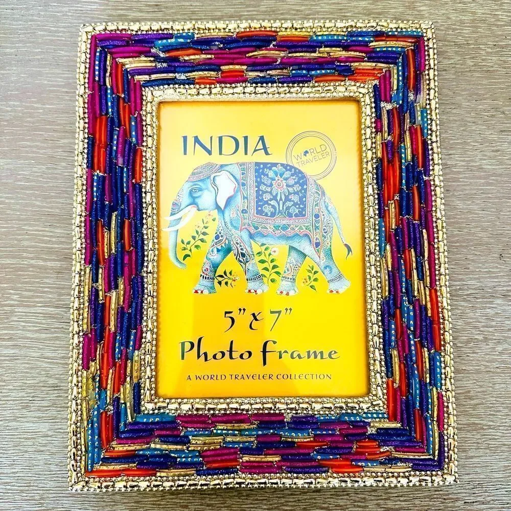 Indian Glass Mosaic Multi Jewel Tone Picture Frame 5x7